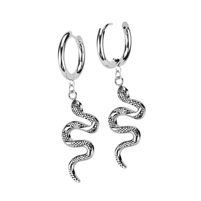 Pair of Snake Dangle 316L Stainless Steel Hoop Earrings