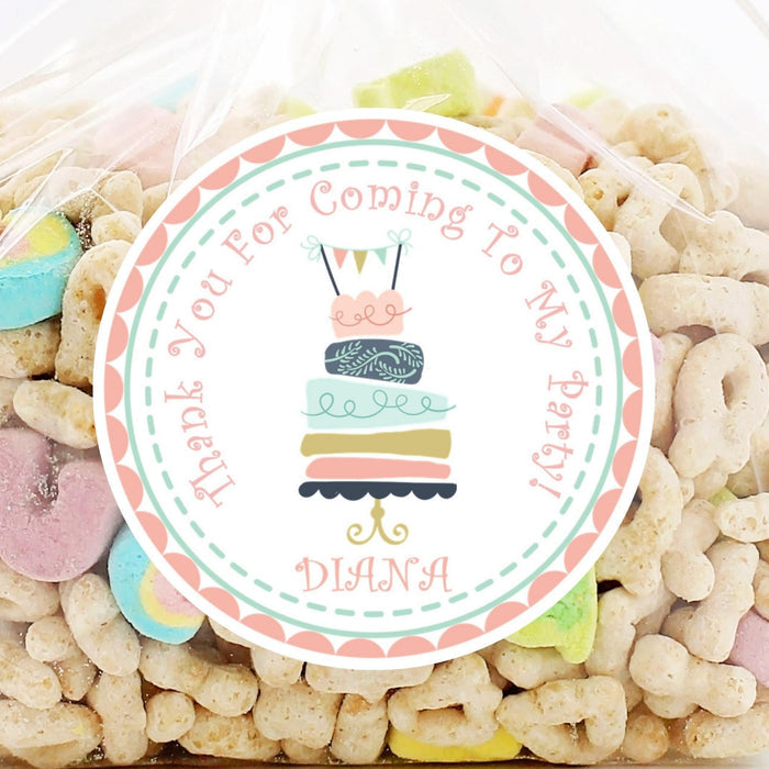 Pastel girls birthday cake sticker with soft colors