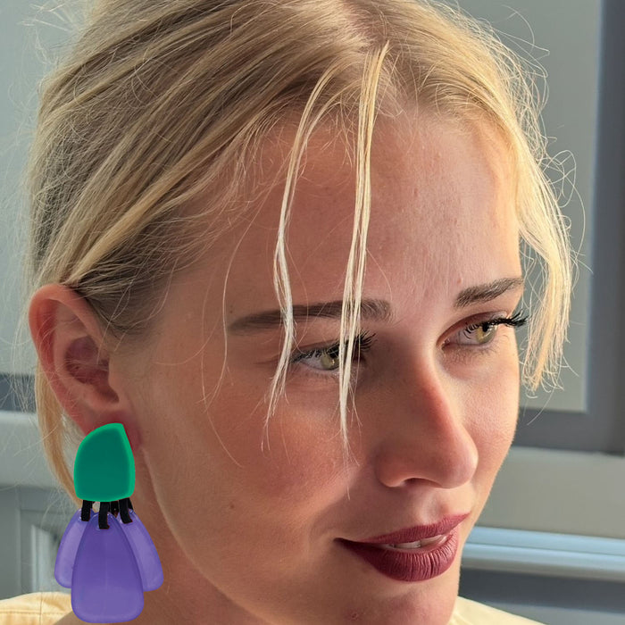 Patrizia Green Resin Pierced Top Earrings With Amethyst Resin Drops