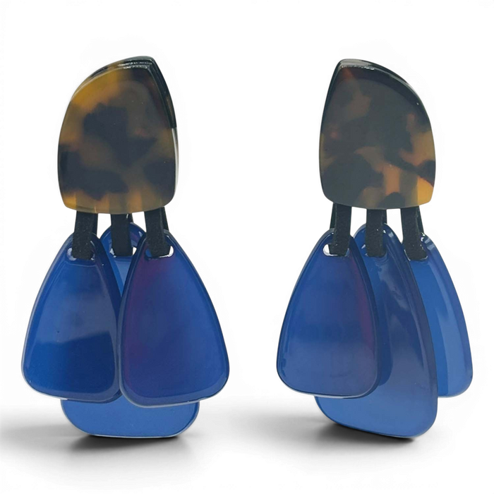 Patrizia Tortoise Resin Top Earrings With Cobalt Blue Resin Drops