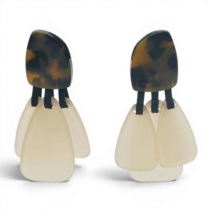 Patrizia Tortoise Resin Top Earrings With Mother Of Pearl Resin Drops