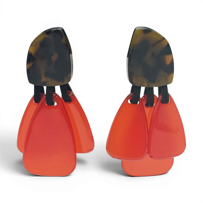 Patrizia Tortoise Resin Top Earrings With Orange Resin Drops