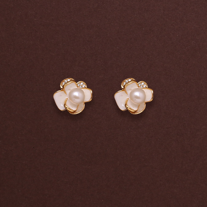 Pearled Lotus Studs Freshwater White Pearls