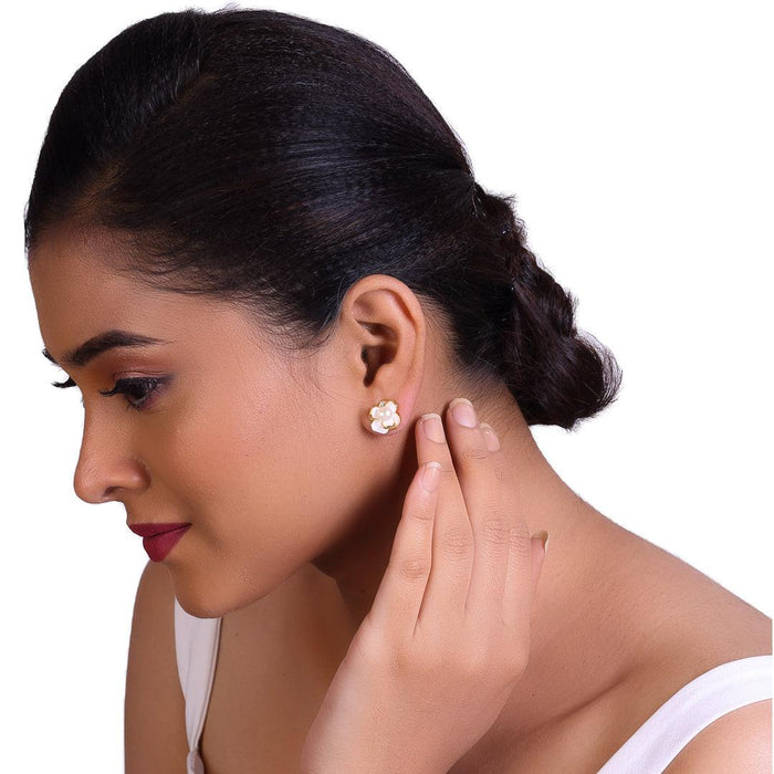 Pearled Lotus Studs Freshwater White Pearls