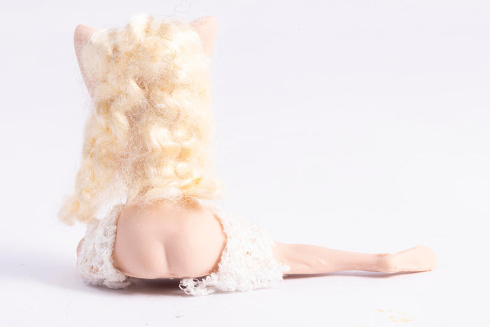 Porcelain Female Doll Nude with Arms in Hair