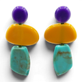 Puzzle Purple, Amber, Turquoise Multi Triple Drop Earrings