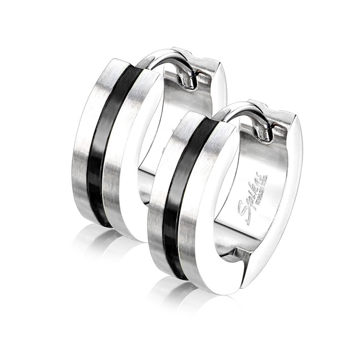 PVD 316L Surgical Stainless Steel Striped Brushed Hoop Earrings – Hypoallergenic Piercing Jewellery (Pair) - Pic&Mix The Body Jewellery Shop
