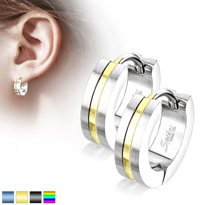 PVD 316L Surgical Stainless Steel Striped Brushed Hoop Earrings – Hypoallergenic Piercing Jewellery (Pair) - Pic&Mix The Body Jewellery Shop