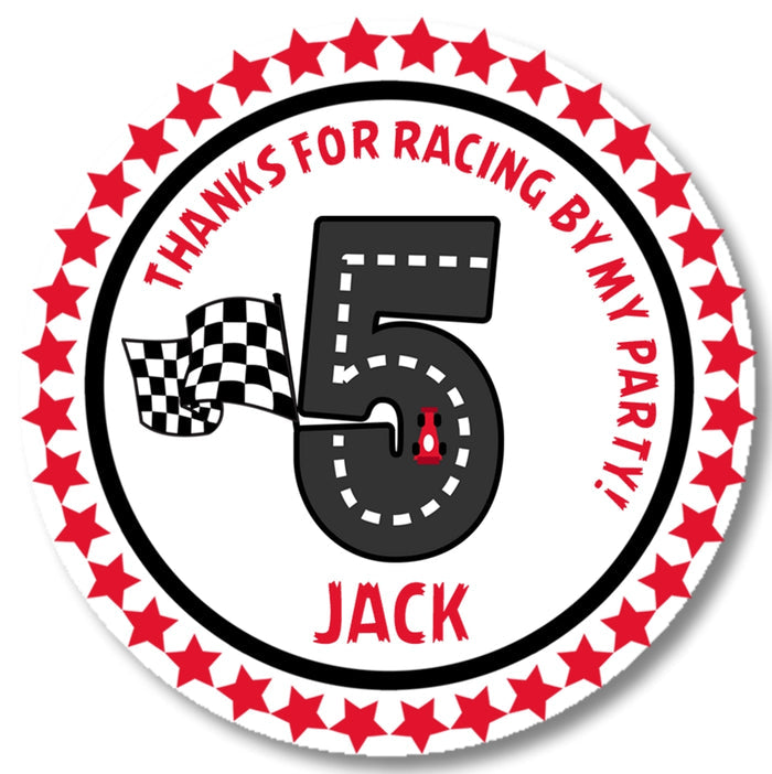 Red racetrack birthday party stickers