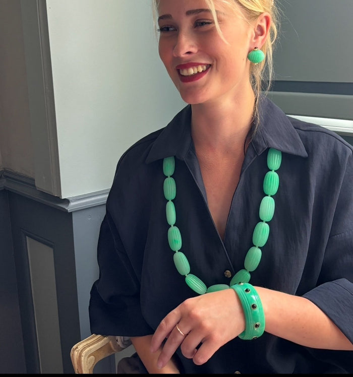 Renata Large Jade Resin Carved Bead Necklace