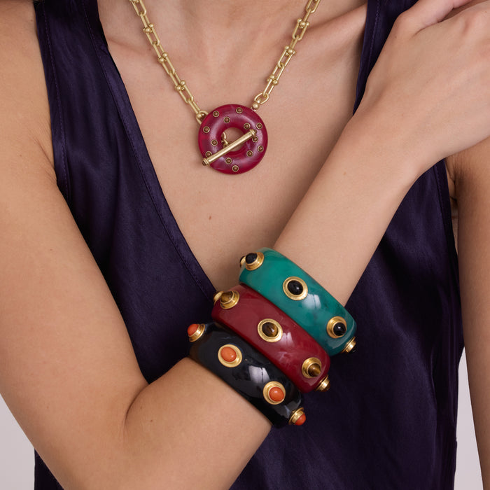 Renee Bangle In Malachite Resin And Black Onyx Stones