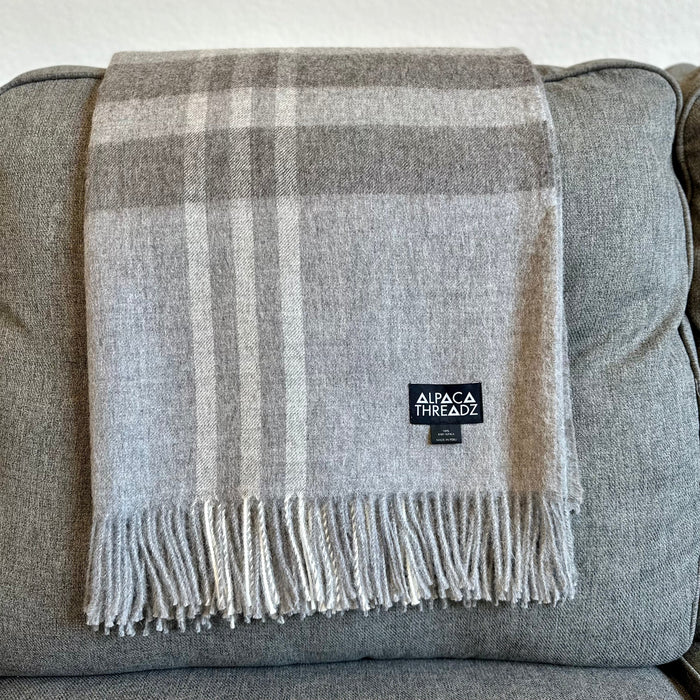 100% baby alpaca checkered throw, view 8