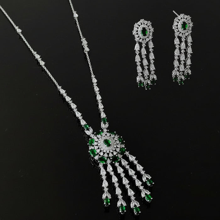 Jewelry set with necklace and earrings on a black background