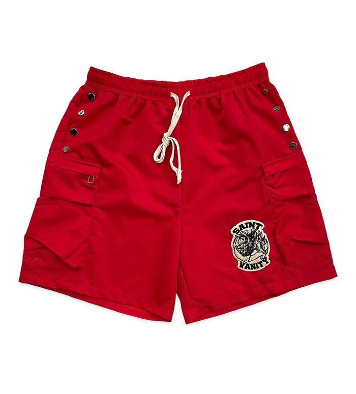 Saint Vanity Nylon Cargo Shorts Red