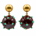 Sienna Chocolate Brown And Turquoise Studded Ball Drop Earrings