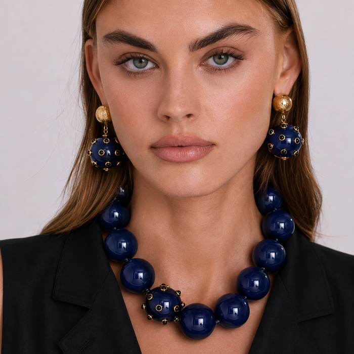 Sienna Navy Blue Necklace With Black Studded Ball