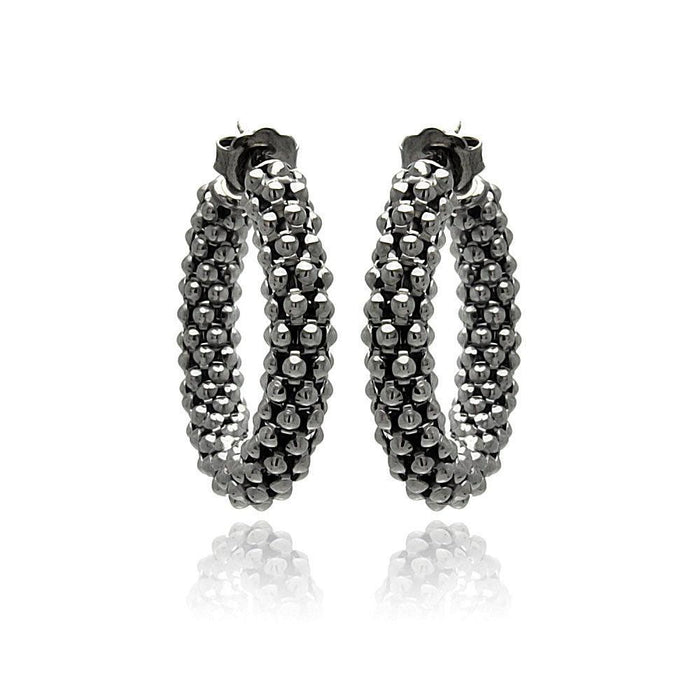 Closeout-Silver 925 Black Rhodium Plated Italian Hoop Earrings - ITE00029BLK | Silver Palace Inc.