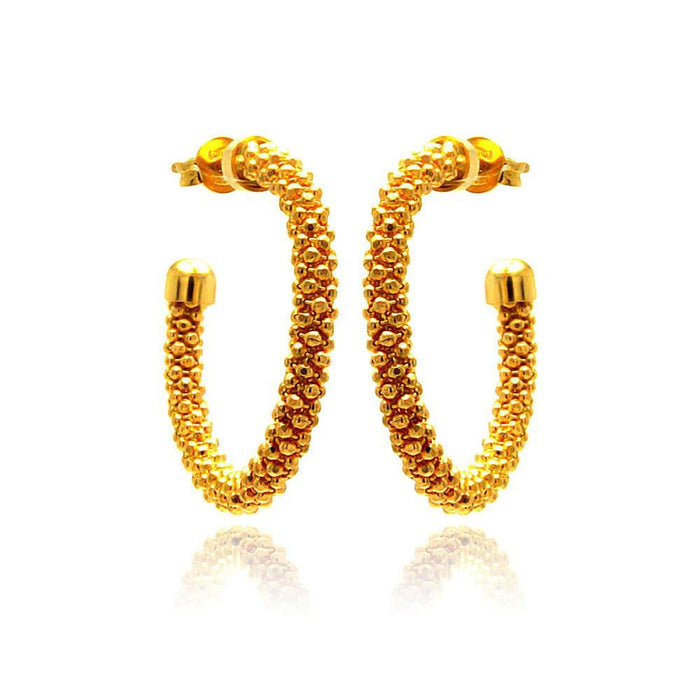 Closeout-Silver 925 Gold Plated Crescent Hoop Earrings - ITE00038GP | Silver Palace Inc.