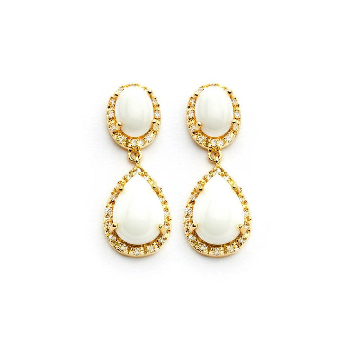 Silver 925 Gold Rhodium Plated Teardrop Pear CZ Stone Dangling Stud Earrings - BGE00350 | Silver Palace Inc.