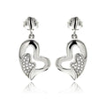 Silver 925 Rhodium Plated Micro Pave Clear Heart Inlay CZ Dangling Earrings - ACE00077 | Silver Palace Inc.