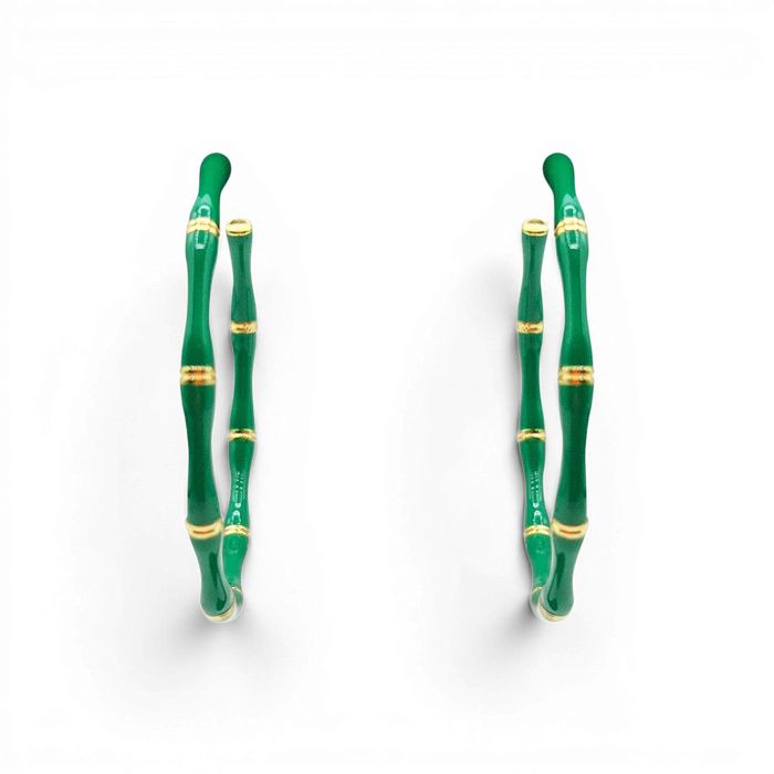 Sloan Green  Enamel And Gold Bamboo Hoop Earrings