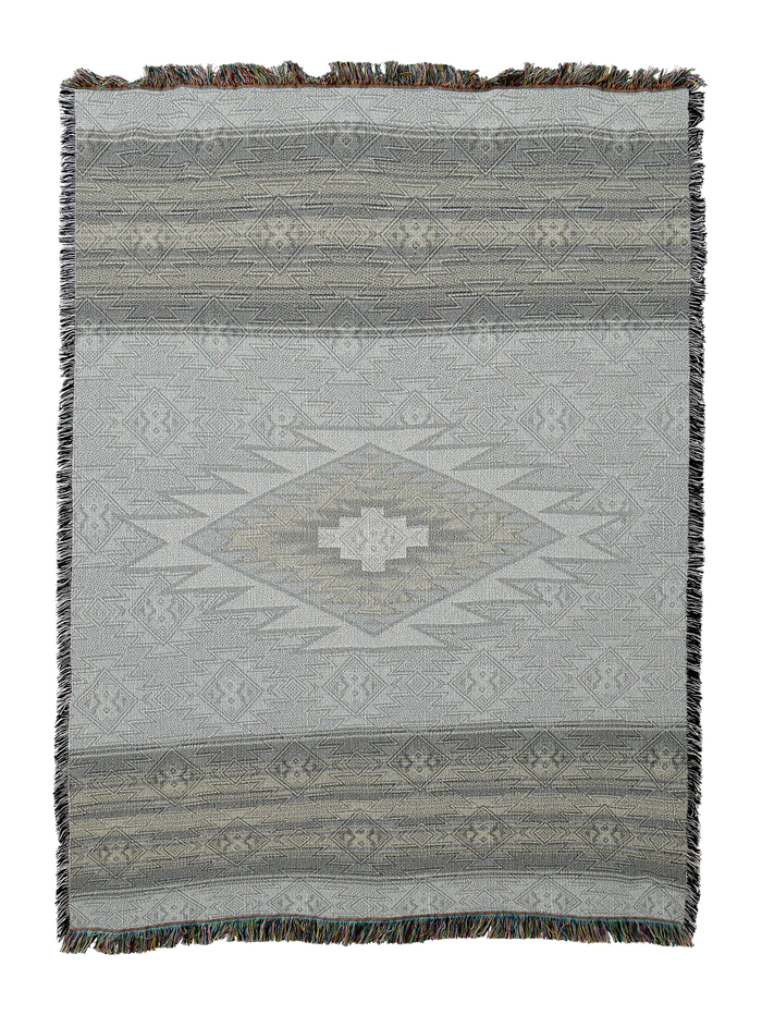 Southwest Diamond cotton throw in the Grey colorway, a tonal all grey weave with subtly darker bands and a faint centered diamond