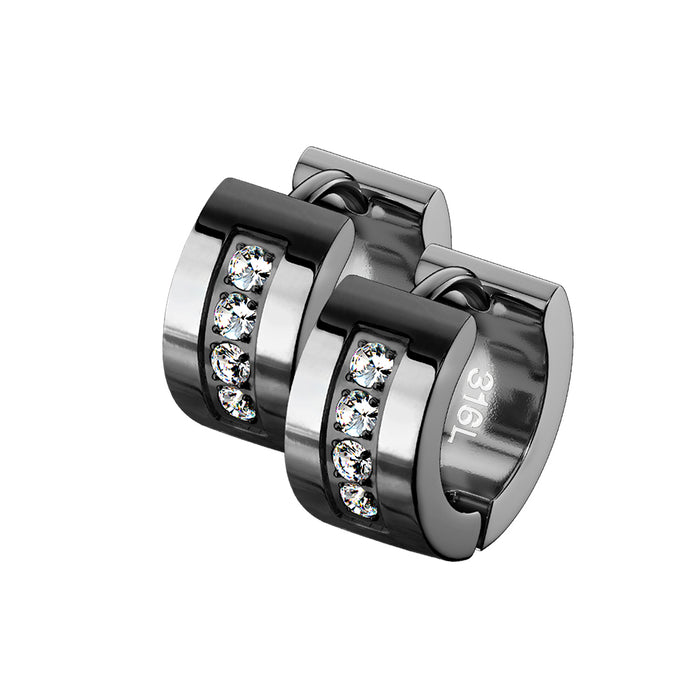 Pair of 4 CNC Set Clear CZ Stainless Steel Hinge Action Hoop Earrings - Pic&Mix The Body Jewellery Shop