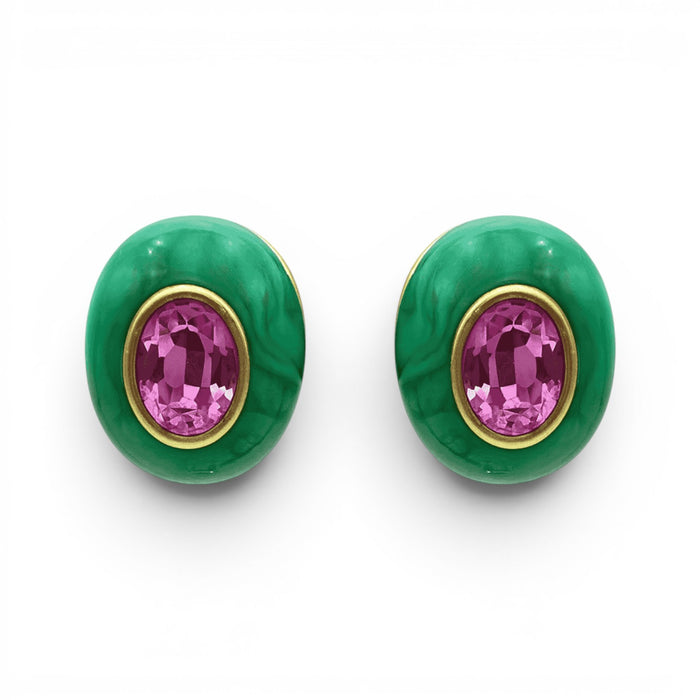 Stephanie Malachite Resin Earring With Pink Glass Stone