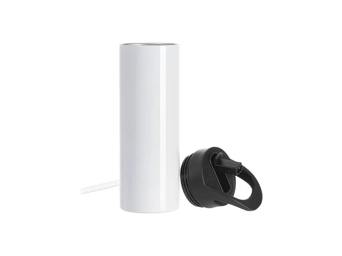 Sublimation Blanks 20oz/600ml Stainless Steel Skinny Tumbler with Black Portable Straw Lid(White)
