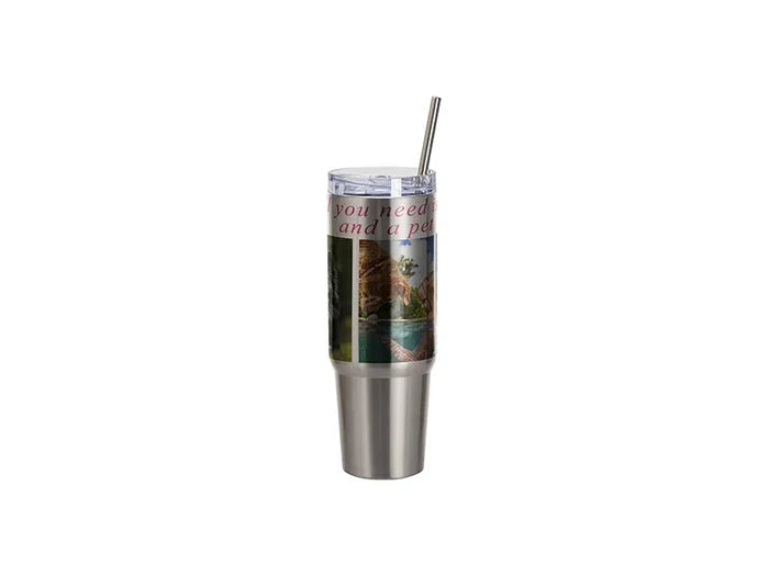 Sublimation Blanks 36oz/1080ml Stainless Steel Travel Tumbler with Lid & Straw (Silver)