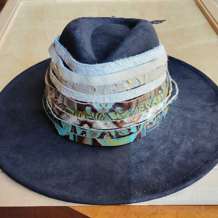 Tan steer hat band with turquoise slab, additional view