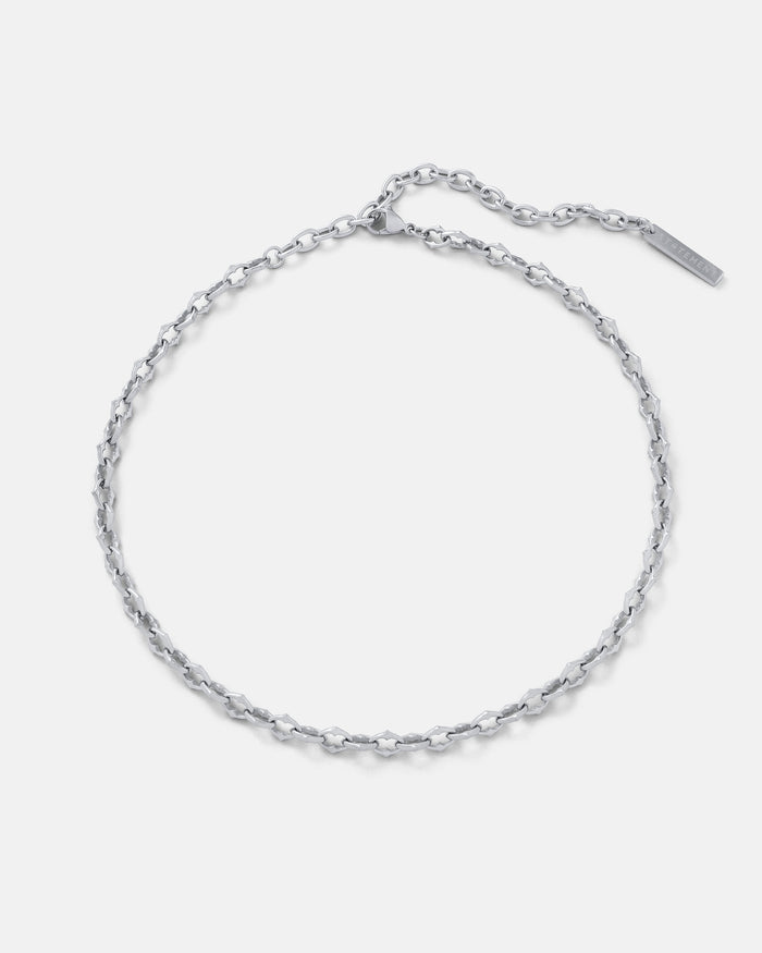 Silver Spiked Chain with extender for size variants on white