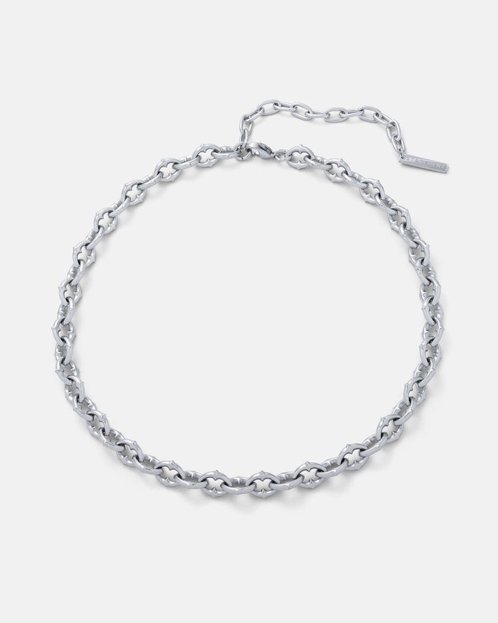 medieval spiked necklace chain in silver on grey background