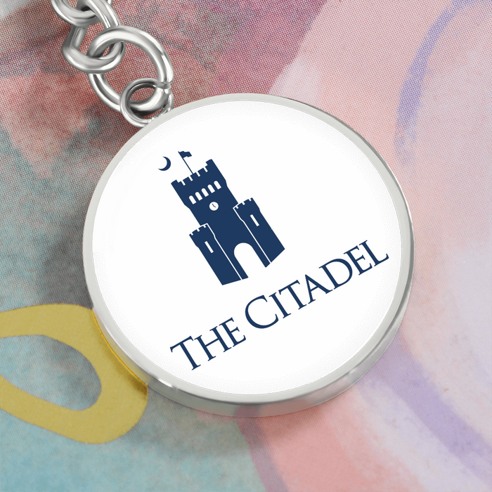 The Citadel, Barracks logo, Circle Keychain - Silver