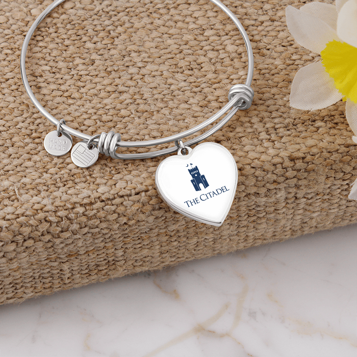 The Citadel, Barracks logo, Luxury Heart Bangle - Silver