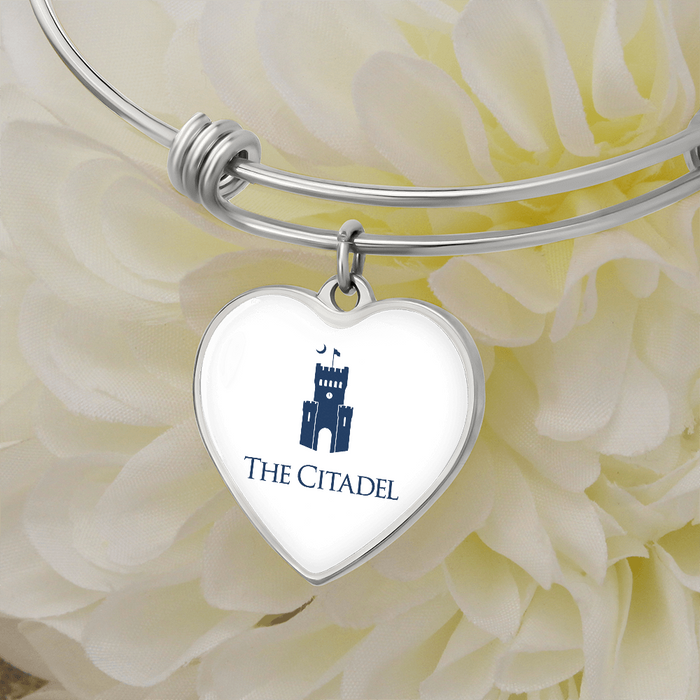 The Citadel, Barracks logo, Luxury Heart Bangle - Silver