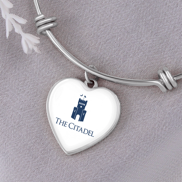 The Citadel, Barracks logo, Luxury Heart Bangle - Silver