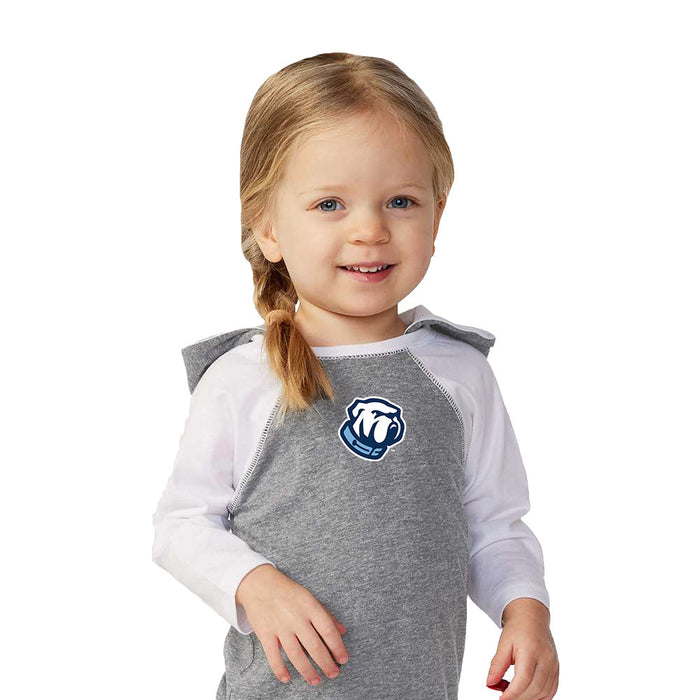 The Citadel, Bulldog, Infant Fine Jersey Character Hooded Long Sleeve Bodysuit with Ears - Gray/White