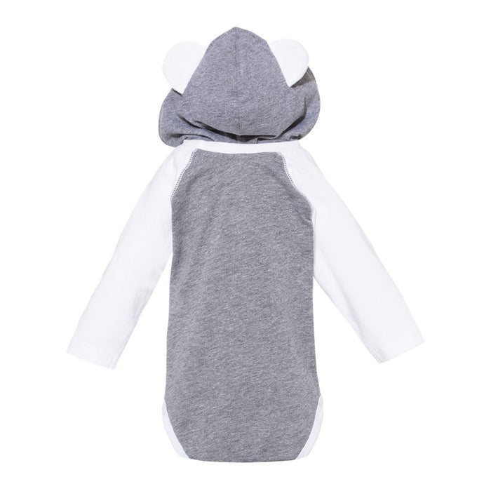 The Citadel, Bulldog, Infant Fine Jersey Character Hooded Long Sleeve Bodysuit with Ears - Gray/White
