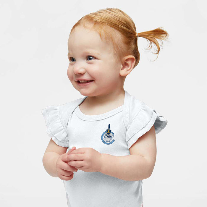 The Citadel, C Spike, Infant Flutter Sleeve Baby Rib Bodysuit - White