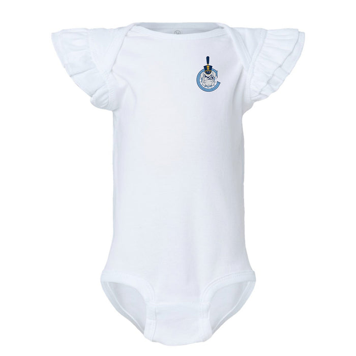 The Citadel, C Spike, Infant Flutter Sleeve Baby Rib Bodysuit - White