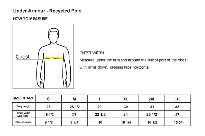 The Citadel, Citadel Club, Summerville, Under Armour - Recycled Polo - Size Chart
