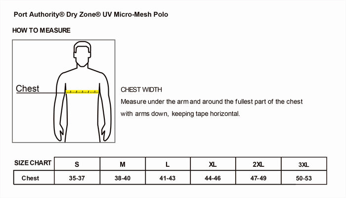 The Citadel, Citadel Club, Summerville, UV Micro-Mesh Polo Shirt - Size Chart