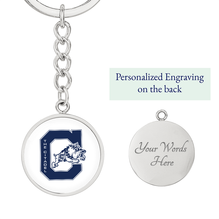 The Citadel, Jumping Bulldog logo, Circle Keychain - Silver
