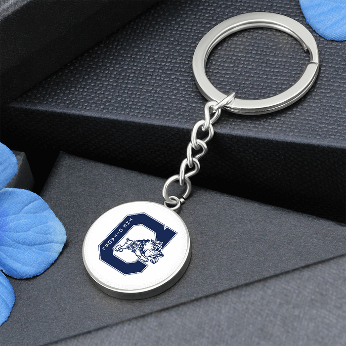 The Citadel, Jumping Bulldog logo, Circle Keychain - Silver