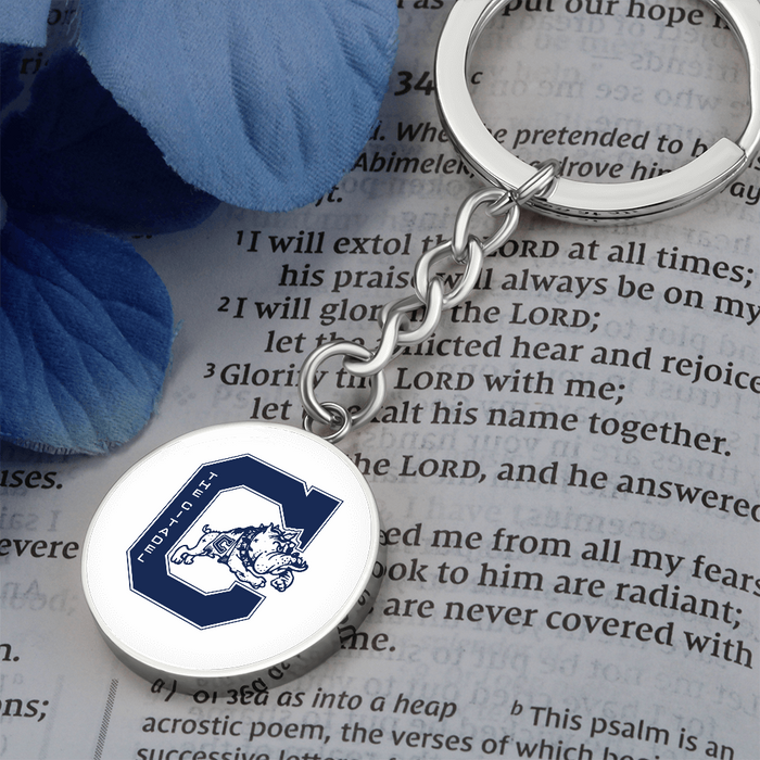 The Citadel, Jumping Bulldog logo, Circle Keychain - Silver