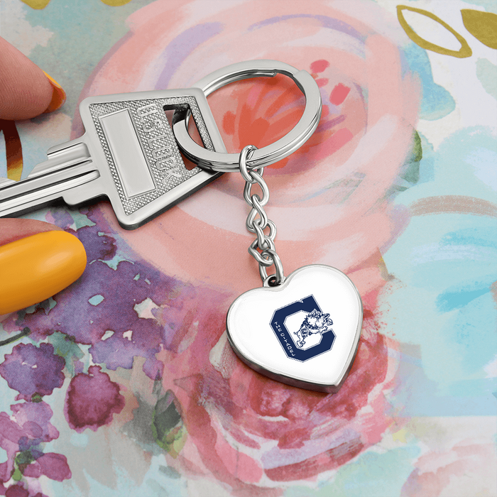 The Citadel, Jumping Bulldog logo, Heart Keychain - Silver