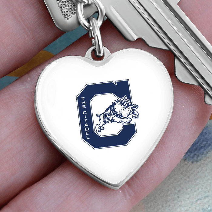 The Citadel, Jumping Bulldog logo, Heart Keychain - Silver