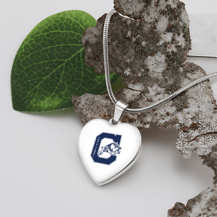 The Citadel, Jumping Bulldog logo, Heart Necklace - Silver