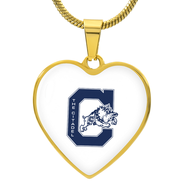 The Citadel, Jumping Bulldog logo, Heart Necklace - Gold